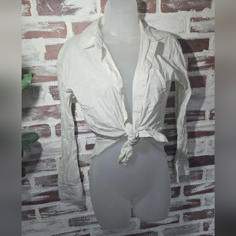 Banana Republic White Tie-Front Button Down Shirt
